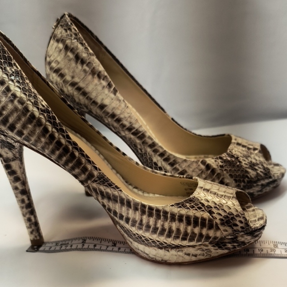 COACH Selma Python Snakeskin Peep Toe Pumps, Size… - image 16